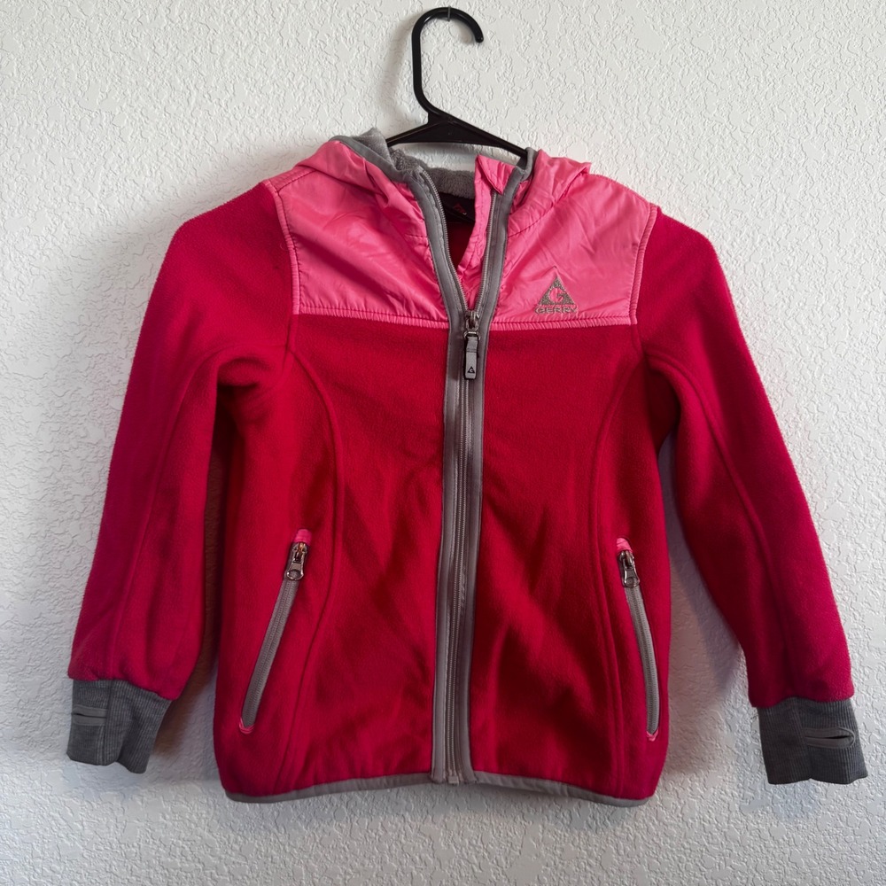 Gerry Fleece Jacket‎ Kids Large 6X Pink Full Zip Hooded Thumbhole